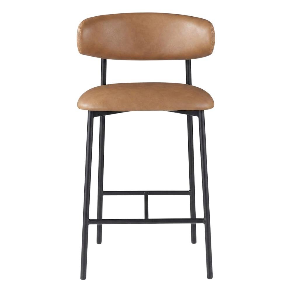 Vegan Leather Counter Stools with Back, Kitchen Island, Cognac, Set of 2. Picture 4