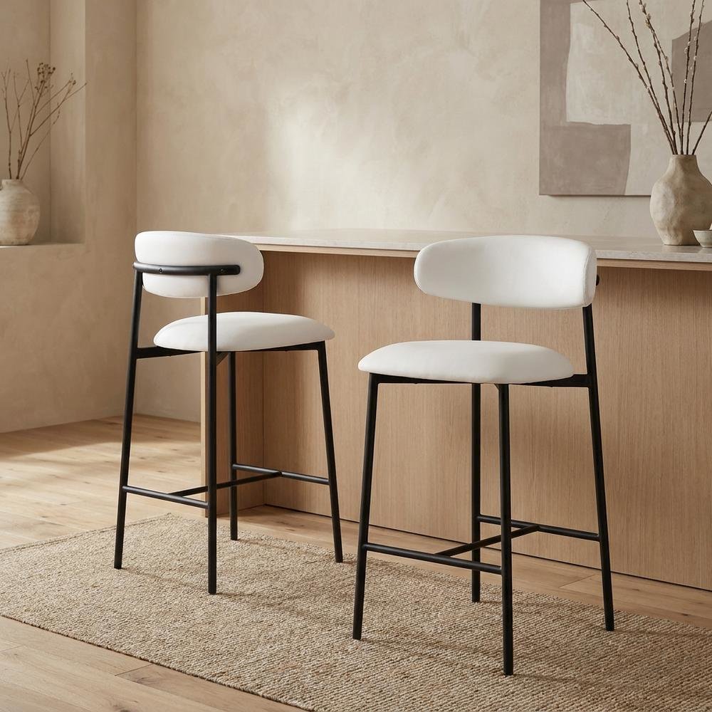Vegan Leather Counter Stools with Back, Kitchen Island, Off-White, Set of 2. Picture 2