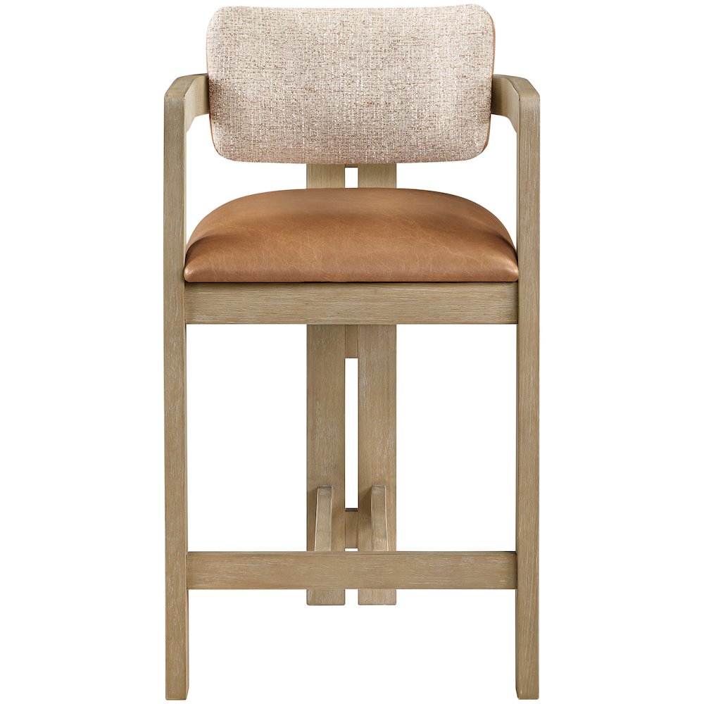 Ravina Cognac Vegan Leather and Linen Fabric Upholstered Counter Stool. Picture 4