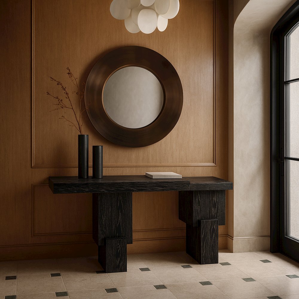 Anzio Black Oak Veneer And Solid Wood Console Table. Picture 7