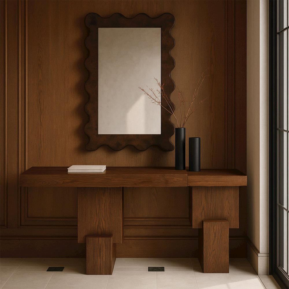 Anzio Brown Oak Veneer And Solid Wood Console Table. Picture 7
