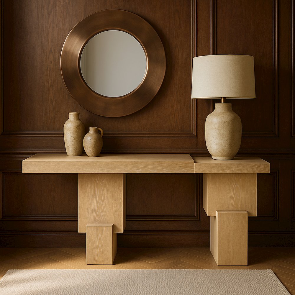 Anzio Natural Oak Veneer And Solid Wood Console Table. Picture 7