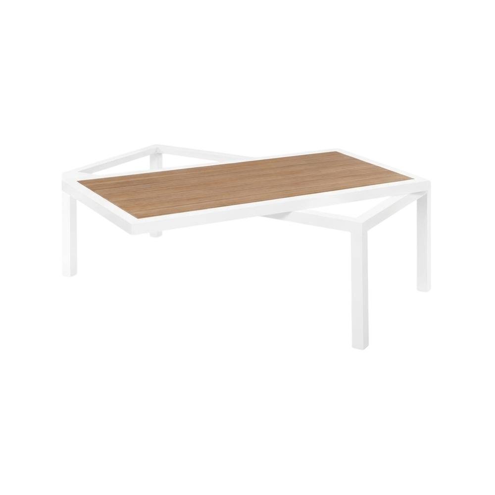 Brown Wood Look Accent Outdoor Patio Aluminum Coffee Table, Contemporary. Picture 1