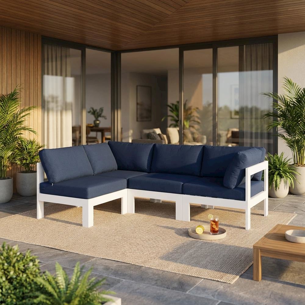 Navy Fabric Outdoor Modular Sectional, Contemporary Style, Weather-Resistant. Picture 2