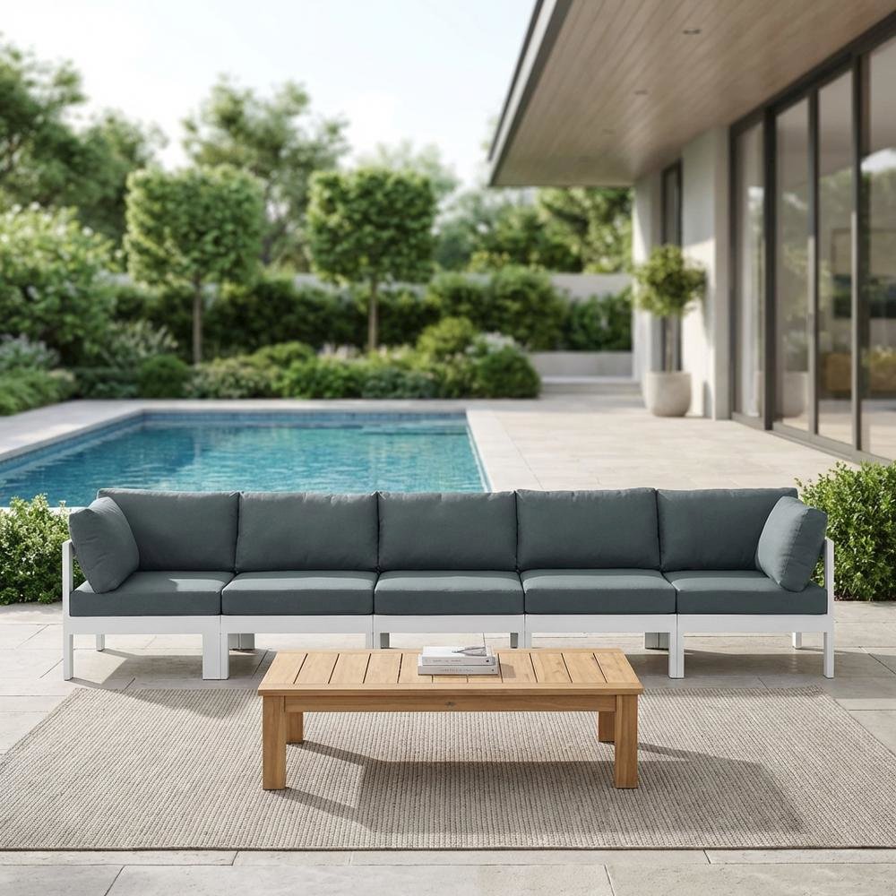 Gray Fabric Outdoor Modular Sofa With Contemporary Style For Patio Lounging. Picture 3