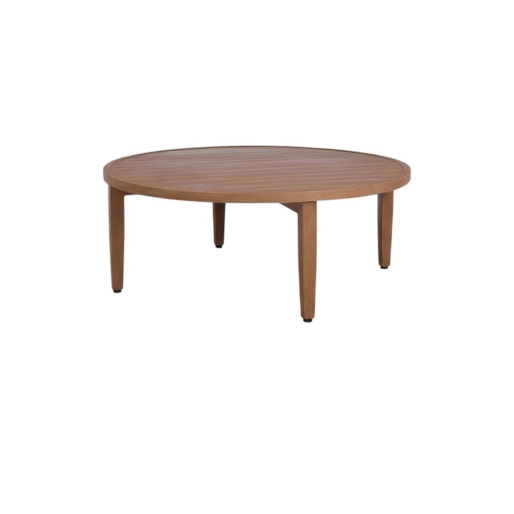 Teak Finish Outdoor Coffee Table With Aluminum Frame And Contemporary Style. Picture 1