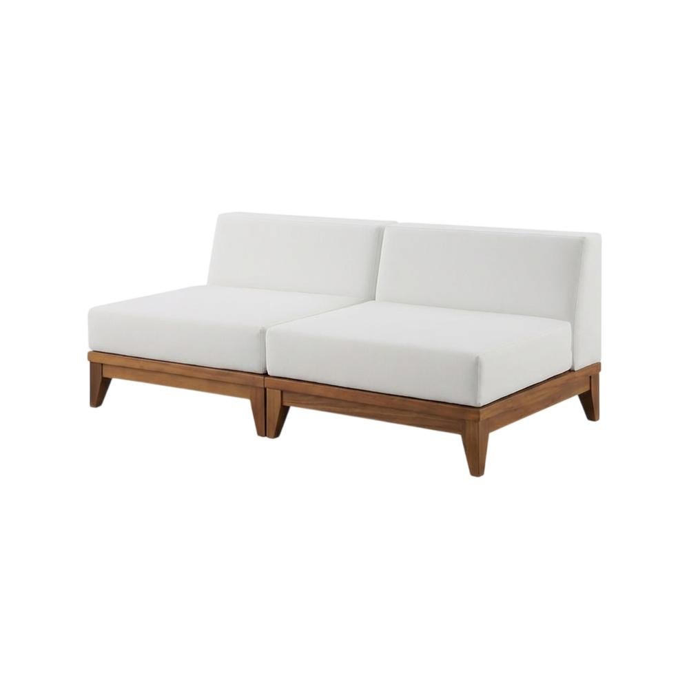 Contemporary White Fabric Outdoor Modular Sofa With Acacia Wood Finish. Picture 1