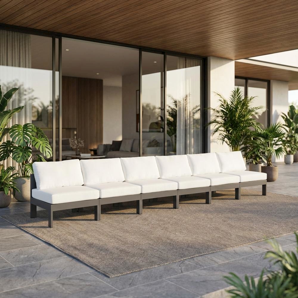 White Fabric Outdoor Patio Modular Sofa, Contemporary Style, Spacious Seating. Picture 2