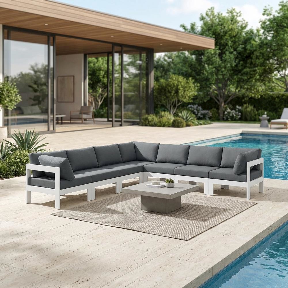 Gray Fabric Outdoor Sectional With Contemporary Style And Comfortable Seating. Picture 3