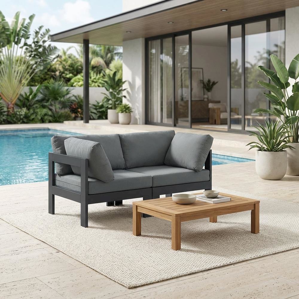 Gray Fabric Outdoor Patio Modular Sofa, Contemporary Style, Cushioned Seating. Picture 3