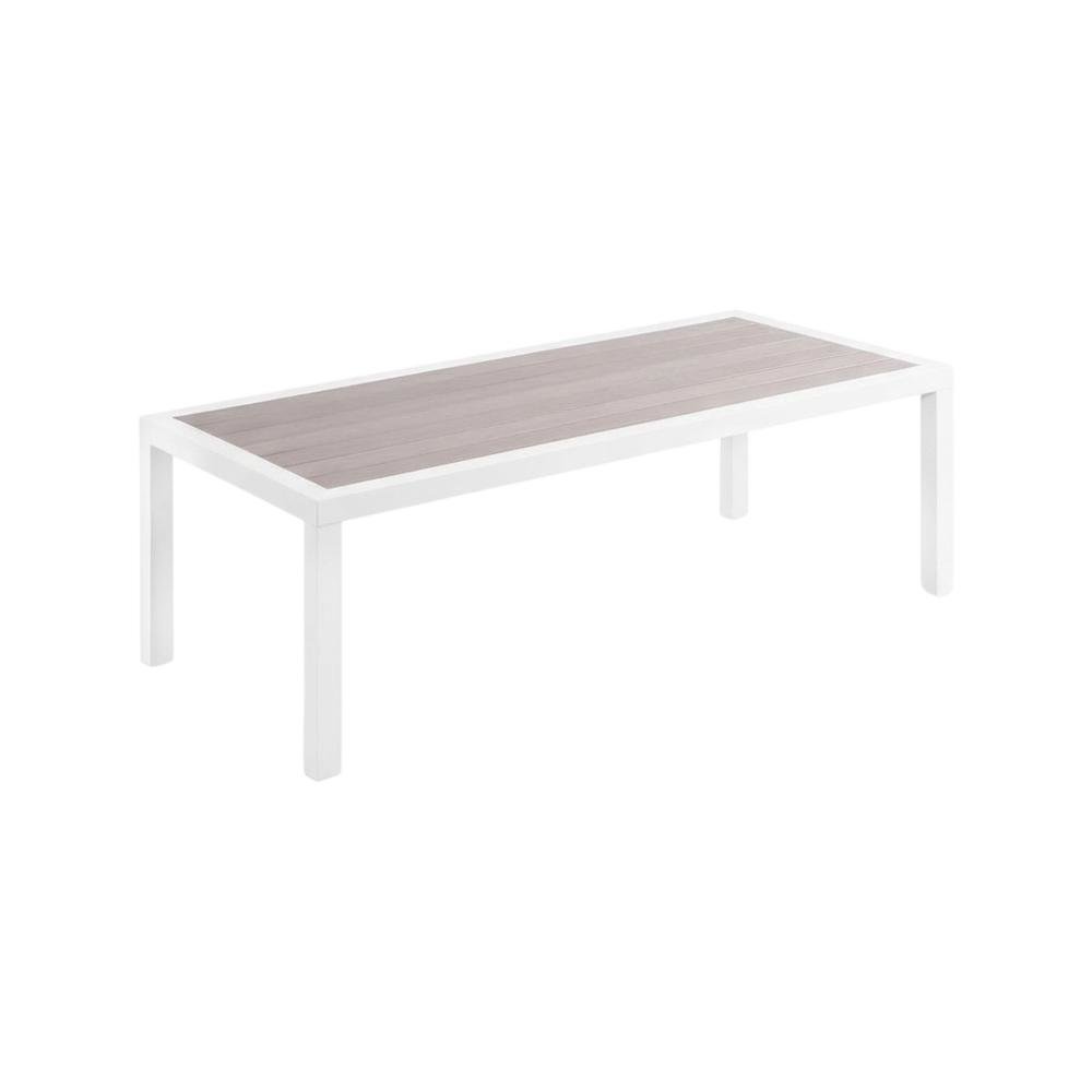 Gray Wood Look Outdoor Coffee Table With Aluminum Frame And Contemporary Design. Picture 1