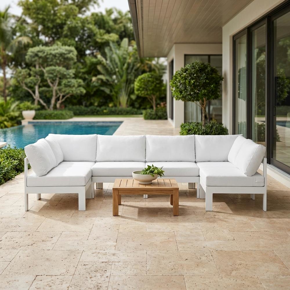 White Fabric Outdoor Modular Sectional For Patio Lounge With Contemporary Style. Picture 3