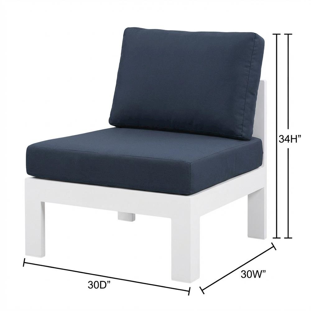 Navy Fabric Outdoor Armless Patio Chair, Aluminum Frame, Contemporary Style. Picture 7