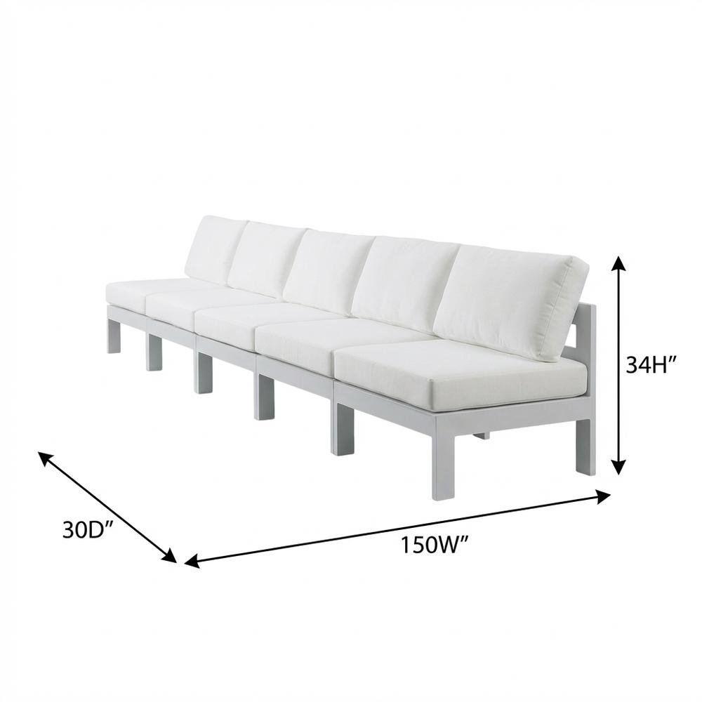 White Fabric Outdoor Patio Modular Sofa, Contemporary Style, Cushioned Seating. Picture 7