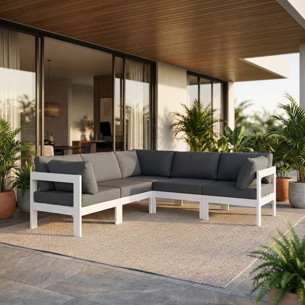Gray Fabric Outdoor Patio Modular Sectional, Contemporary Design, Cushioned. Picture 2
