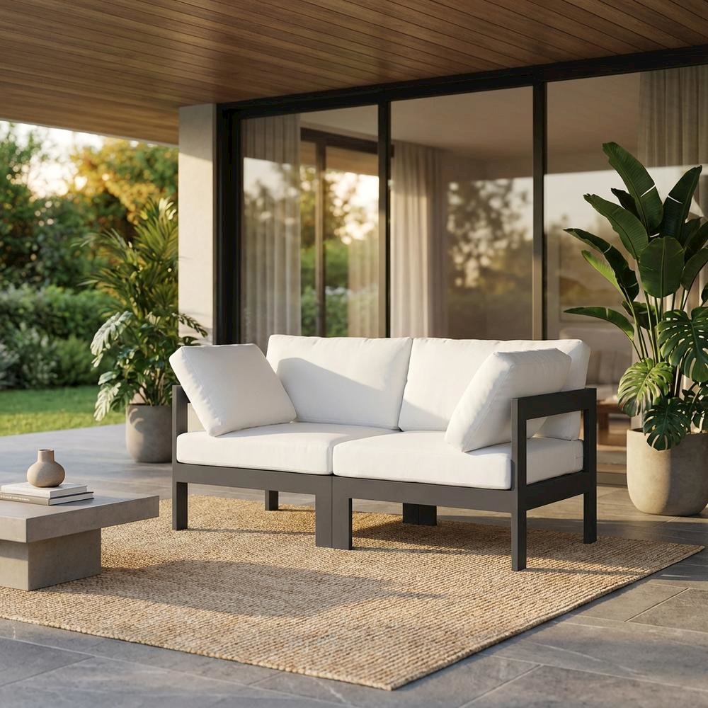 White Fabric Outdoor Modular Sofa With Contemporary Style And Cushioned Seating. Picture 2