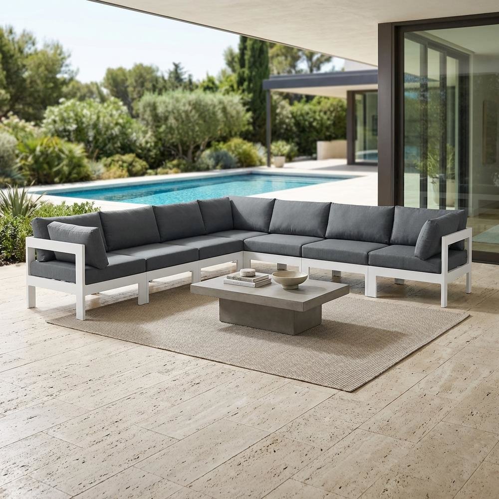 Gray Fabric Outdoor Patio Modular Sectional, Contemporary Style, Backrest. Picture 3