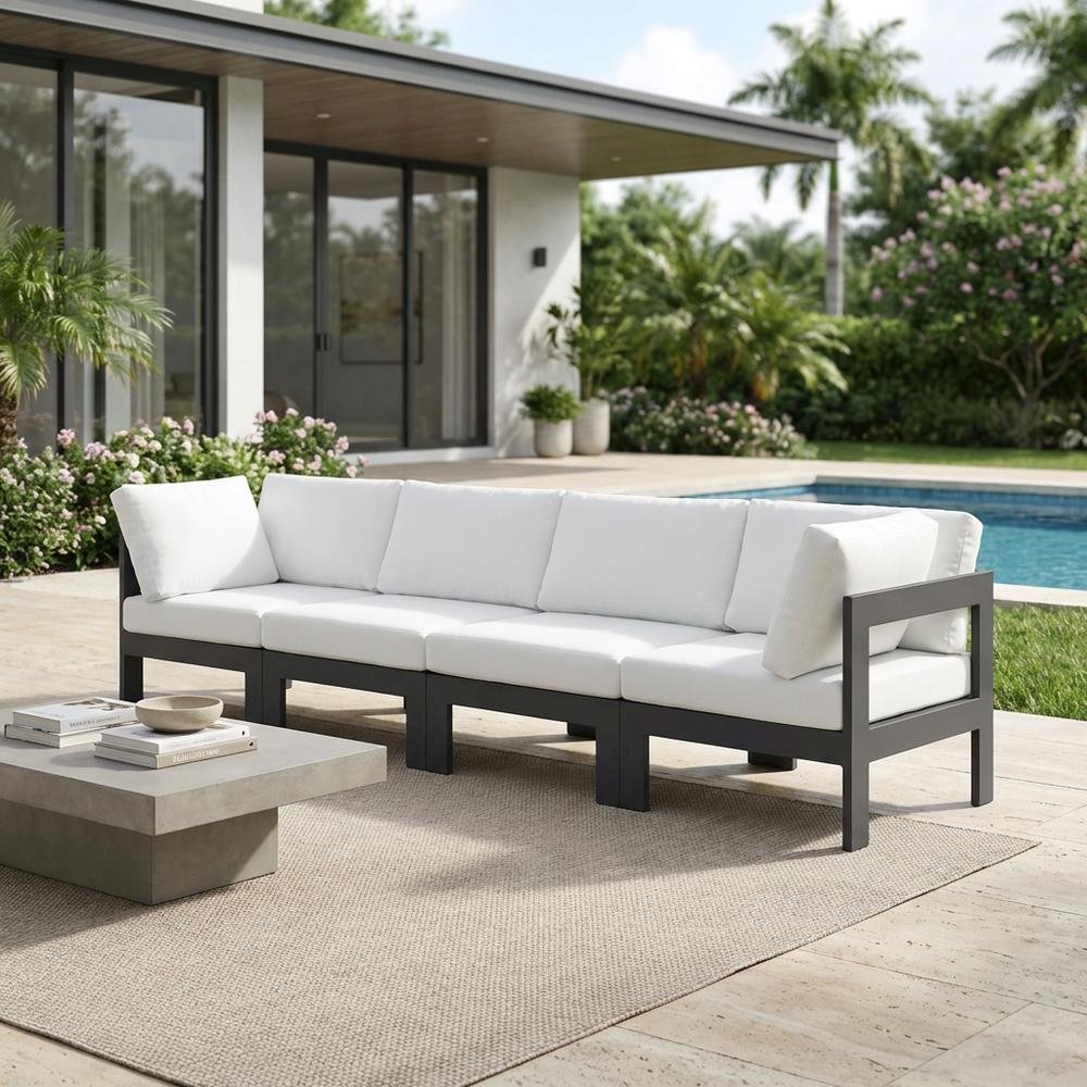 White Fabric Outdoor Patio Modular Sofa With Contemporary Style. Picture 3