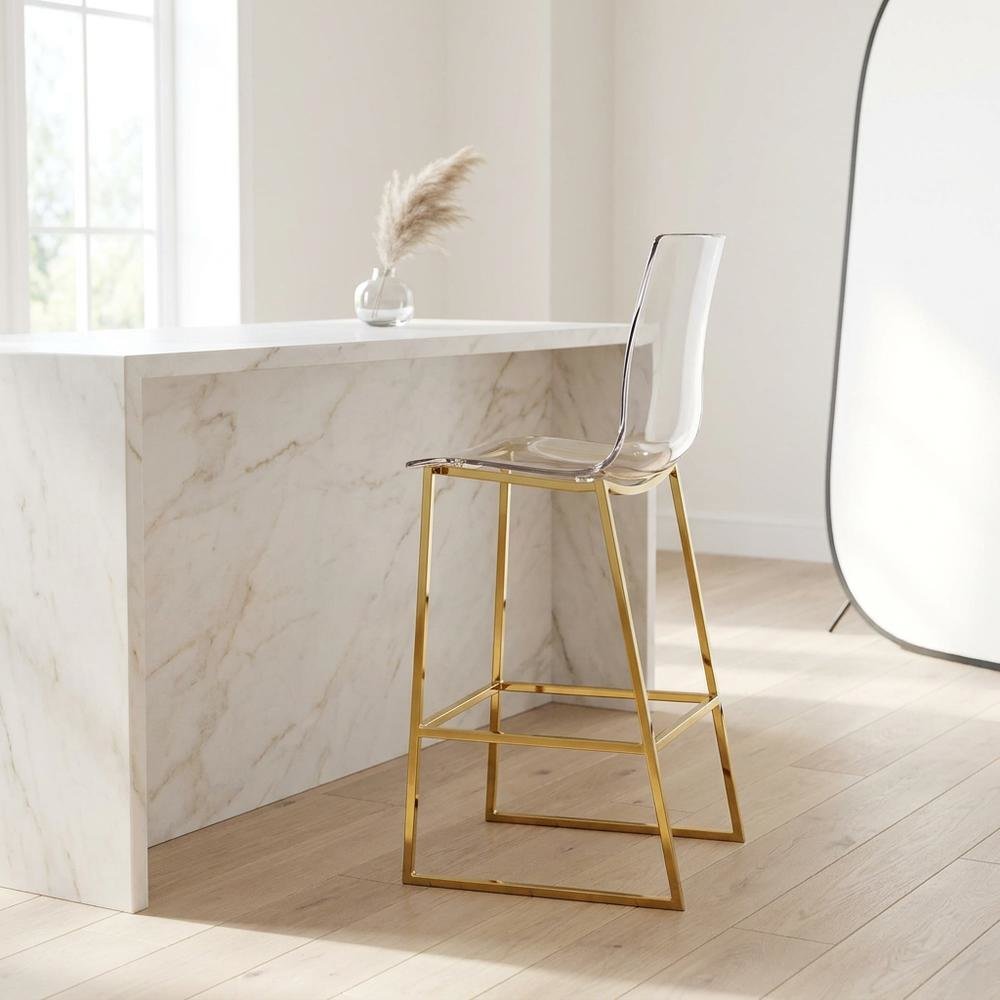Lucite Polycarbonate Counter Stool with Gold Metal Frame. Picture 3