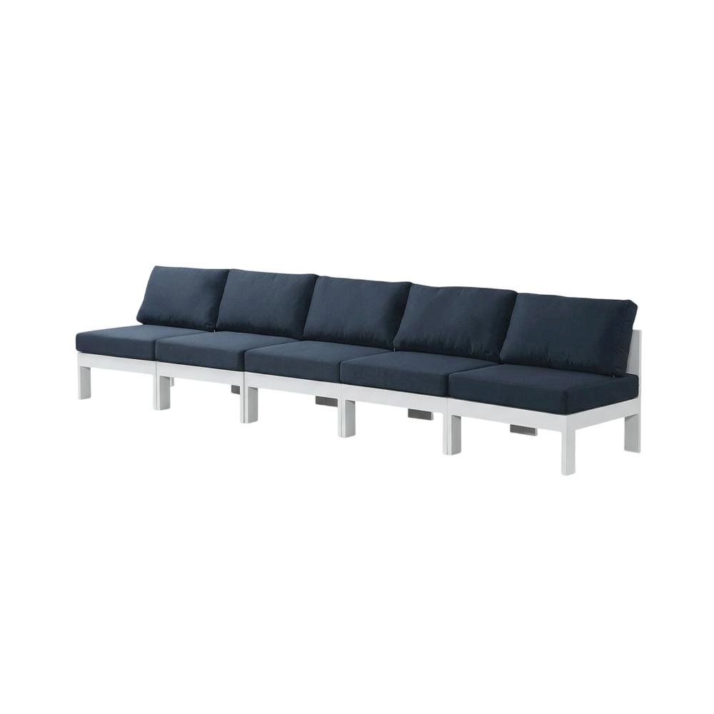 Navy Fabric Outdoor Patio Modular Sofa, Contemporary Style, Durable Material. Picture 1