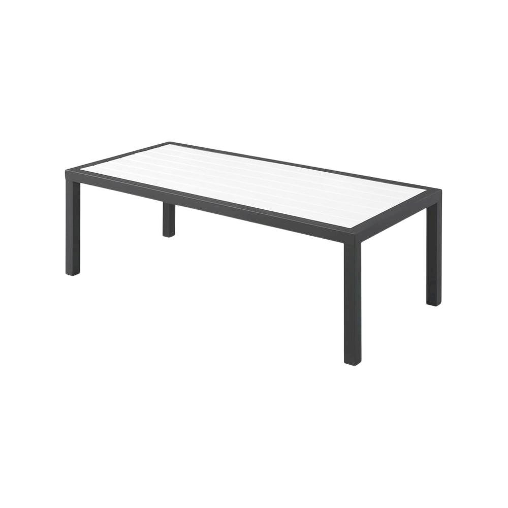 White Wood Look Accent Paneling Outdoor Patio Aluminum Coffee Table. Picture 1