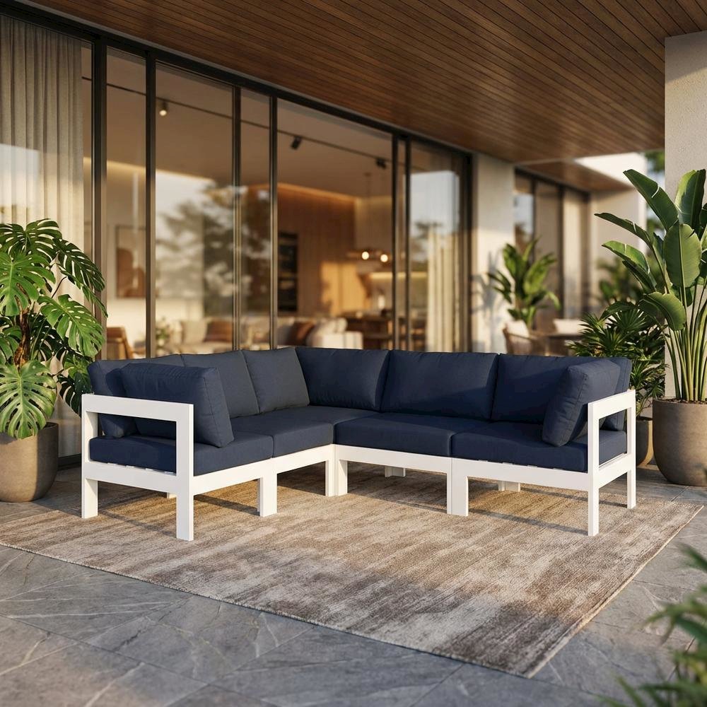 Navy Fabric Outdoor Modular Sectional With Contemporary Style. Picture 2