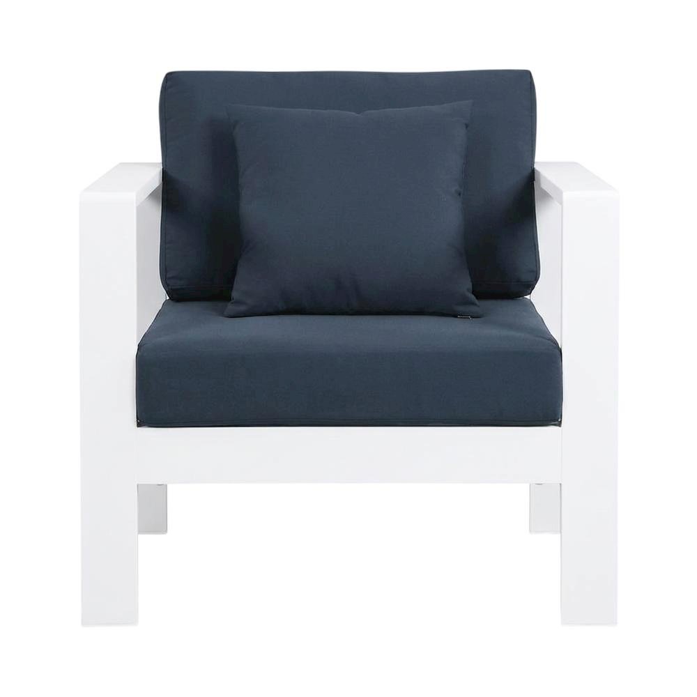 Navy Fabric Outdoor Armchair With Aluminum Frame And Contemporary Style. Picture 4