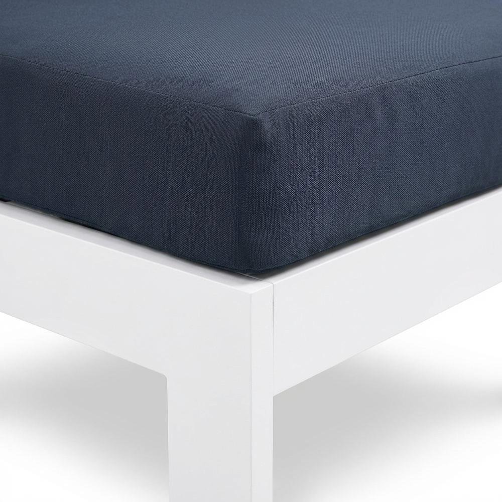 Navy Fabric Outdoor Armless Patio Chair, Aluminum Frame, Contemporary Style. Picture 6