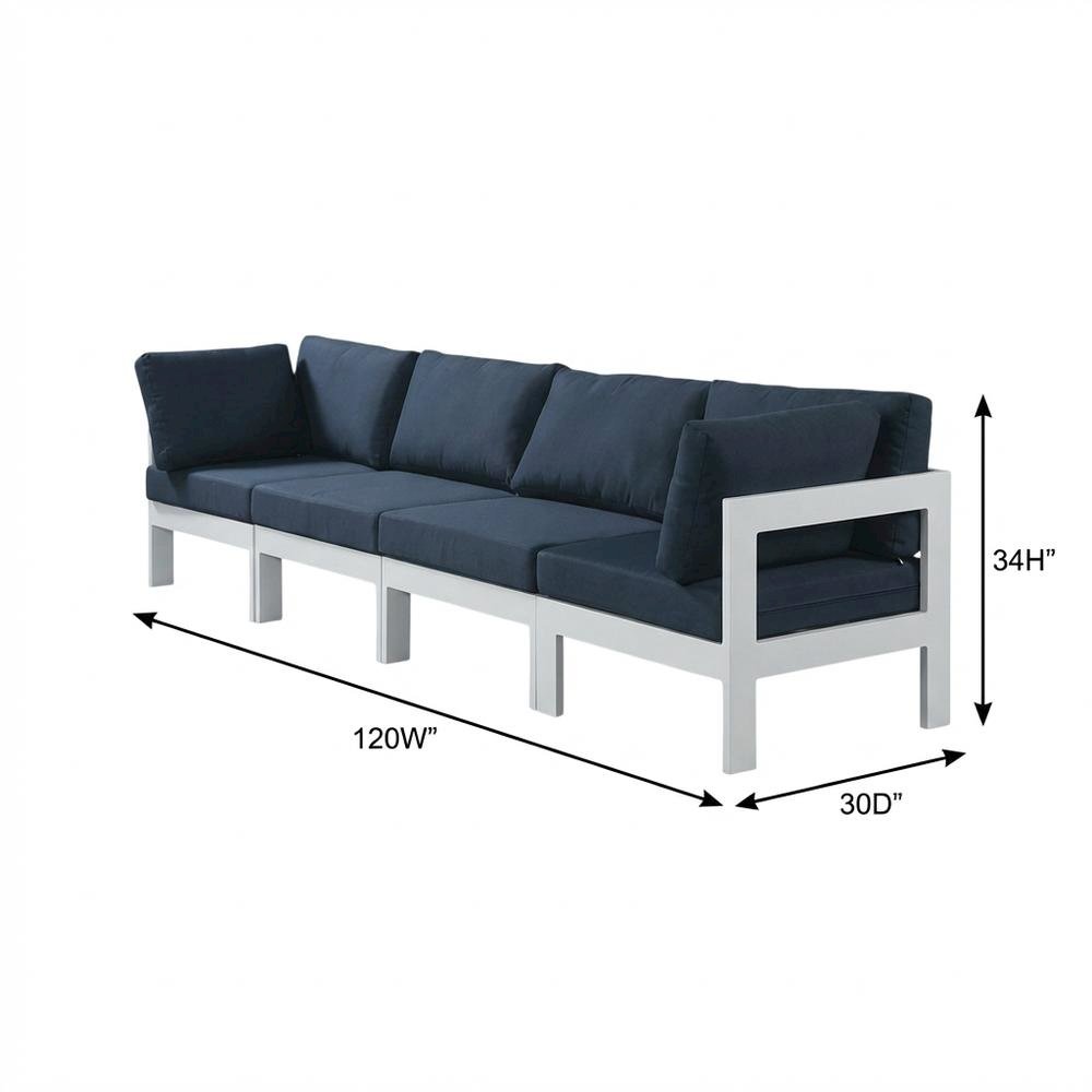 Navy Fabric Outdoor Patio Modular Sofa, Contemporary Style, Comfortable Back. Picture 7