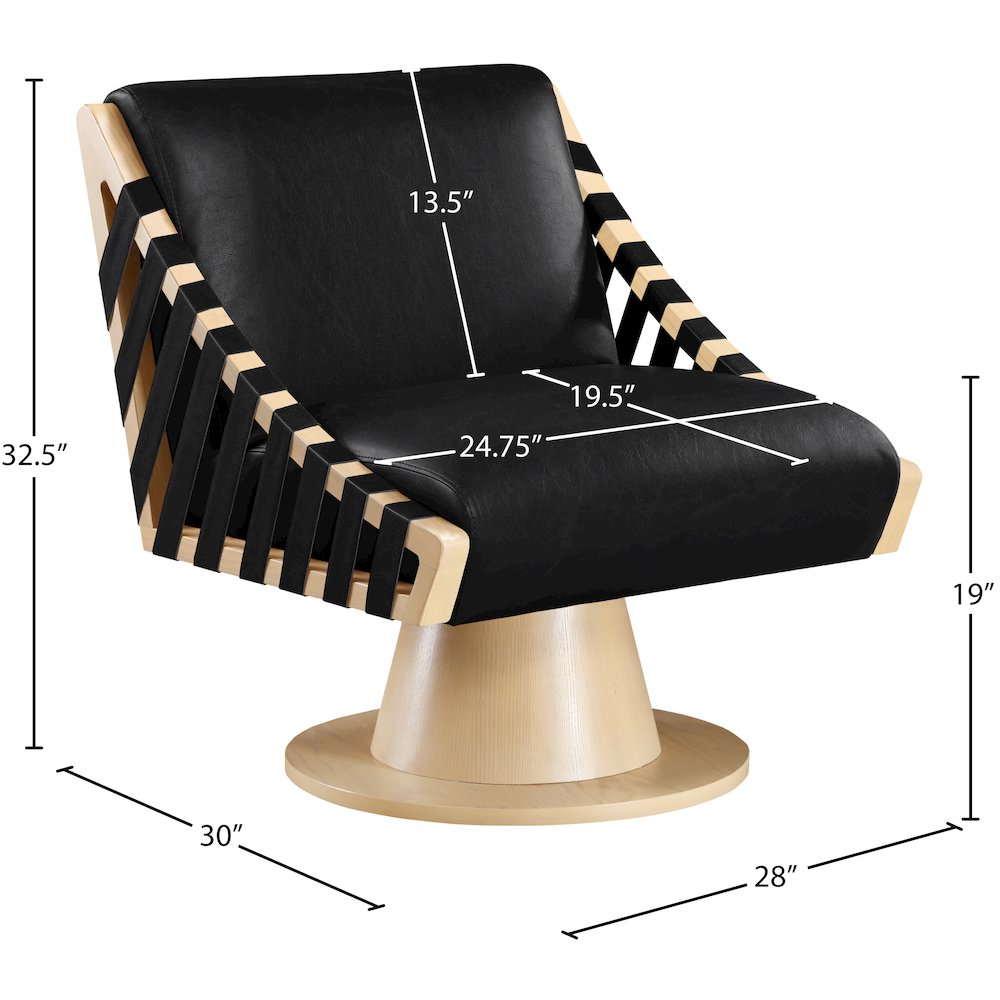 Millwin Black Vegan Leather Swivel Accent Chair. Picture 7