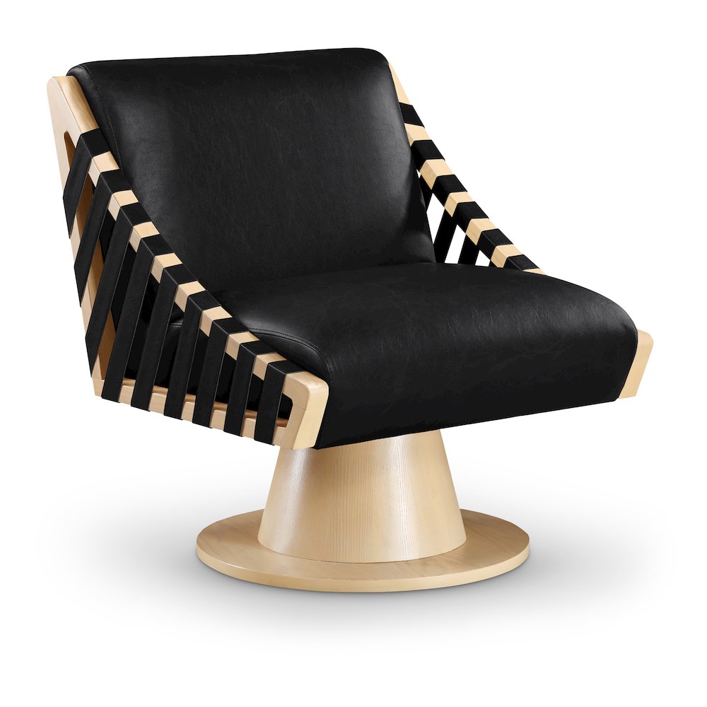 Millwin Black Vegan Leather Swivel Accent Chair. Picture 1