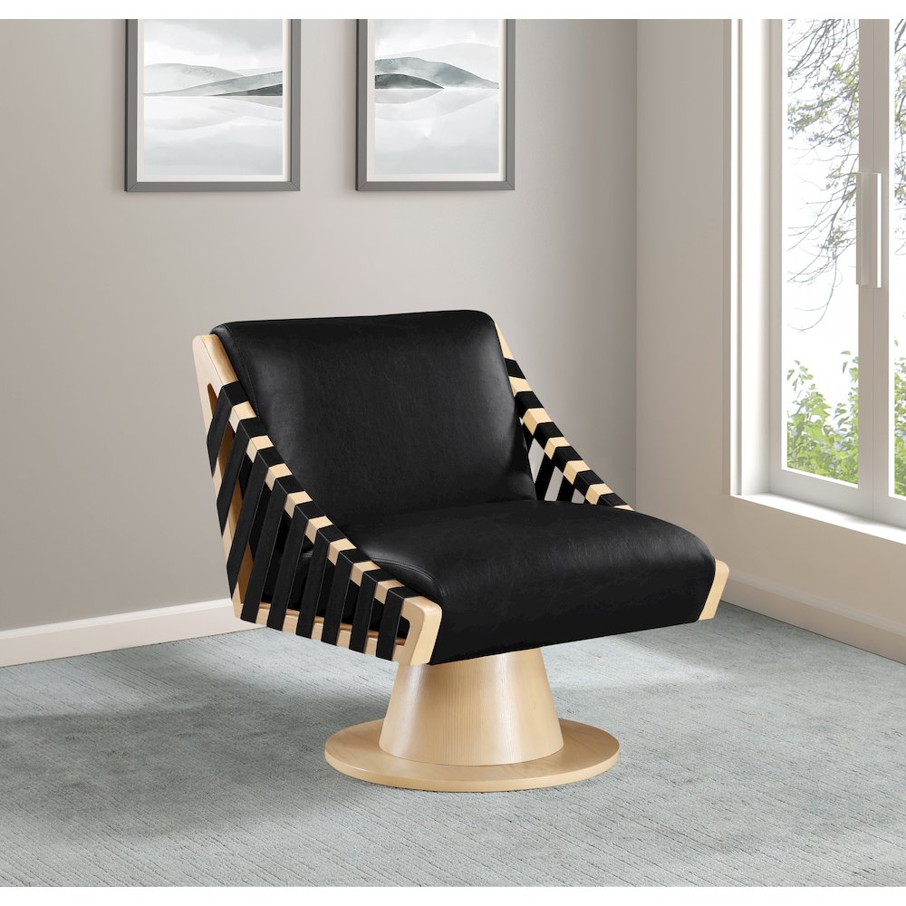 Millwin Black Vegan Leather Swivel Accent Chair. Picture 2