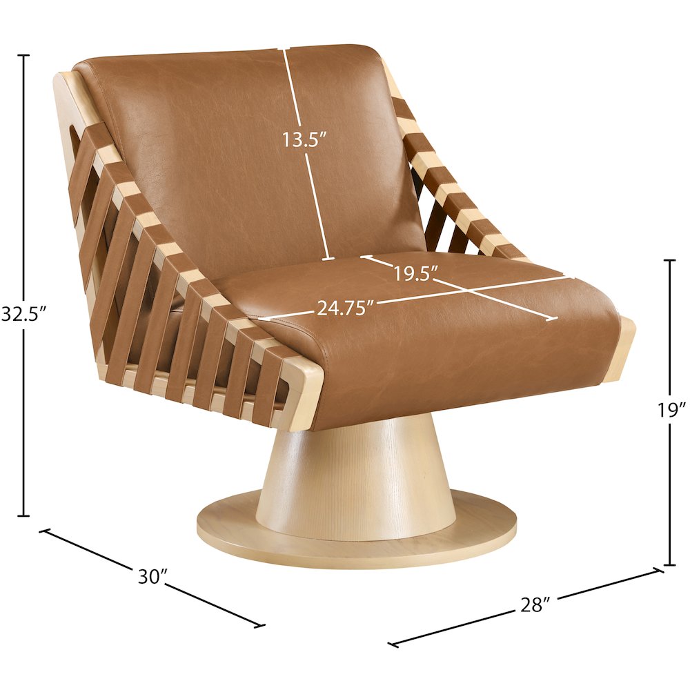 Millwin Cognac Vegan Leather Swivel Accent Chair. Picture 7