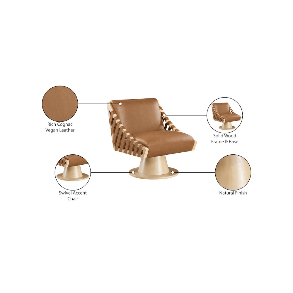Millwin Cognac Vegan Leather Swivel Accent Chair. Picture 8