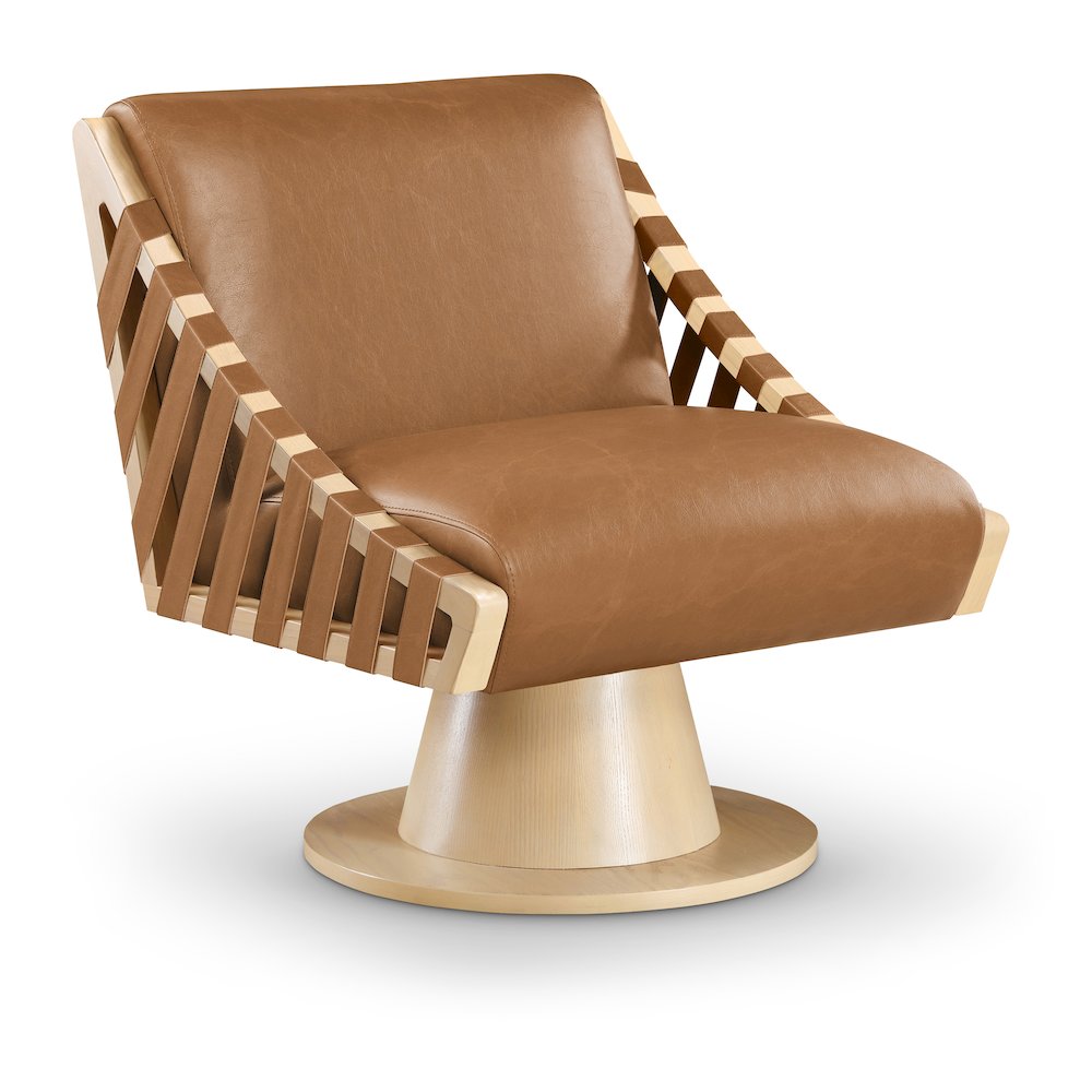 Millwin Cognac Vegan Leather Swivel Accent Chair. Picture 1