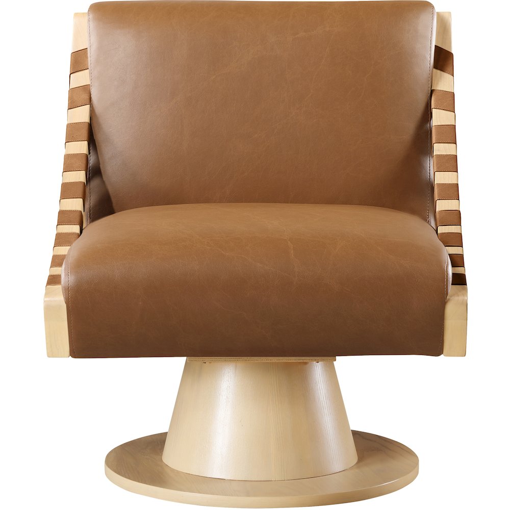 Millwin Cognac Vegan Leather Swivel Accent Chair. Picture 3