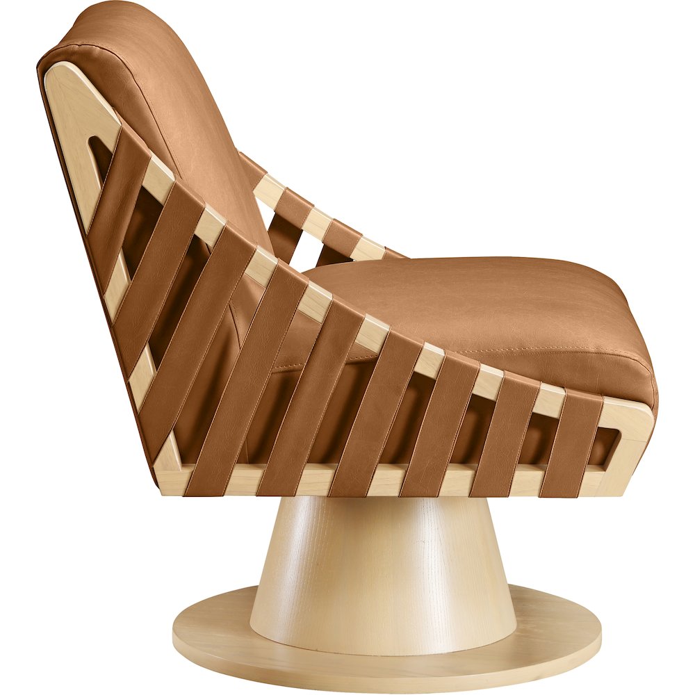 Millwin Cognac Vegan Leather Swivel Accent Chair. Picture 4
