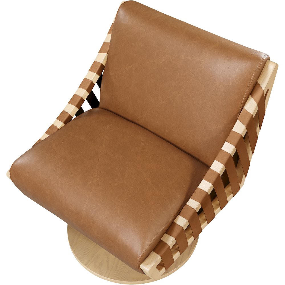 Millwin Cognac Vegan Leather Swivel Accent Chair. Picture 6