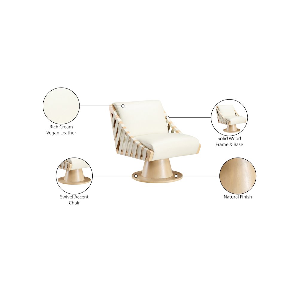 Millwin Cream Vegan Leather Swivel Accent Chair. Picture 8