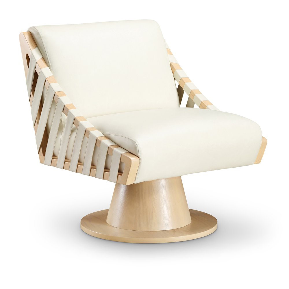 Millwin Cream Vegan Leather Swivel Accent Chair. Picture 1
