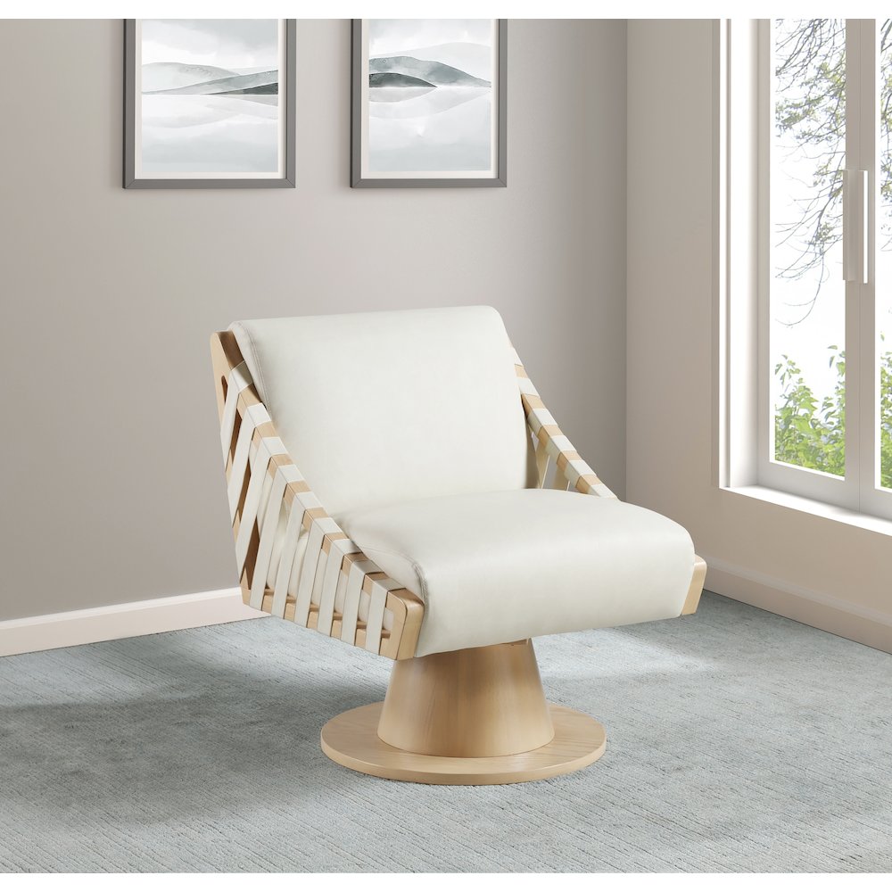 Millwin Cream Vegan Leather Swivel Accent Chair. Picture 2