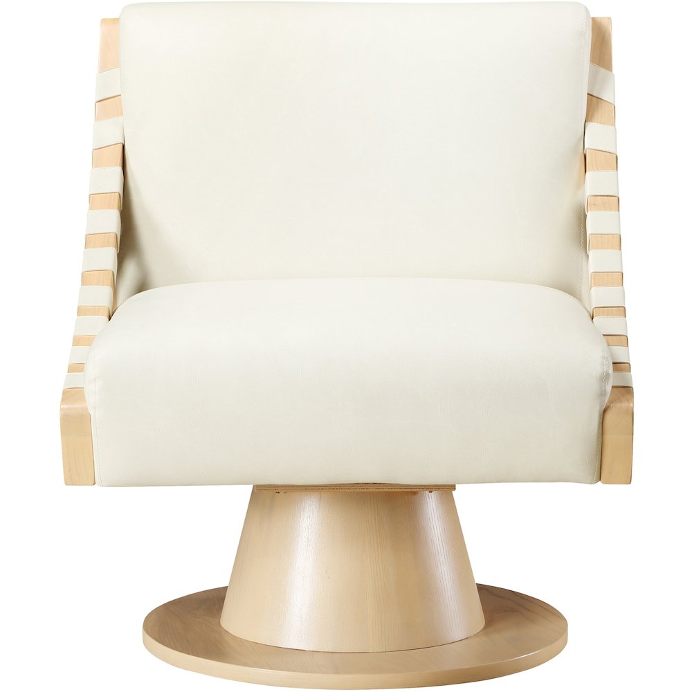 Millwin Cream Vegan Leather Swivel Accent Chair. Picture 3