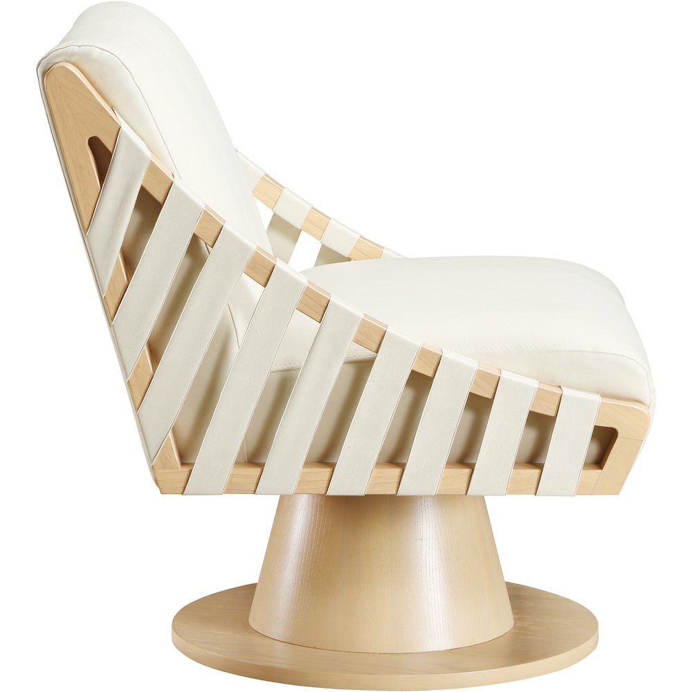 Millwin Cream Vegan Leather Swivel Accent Chair. Picture 4
