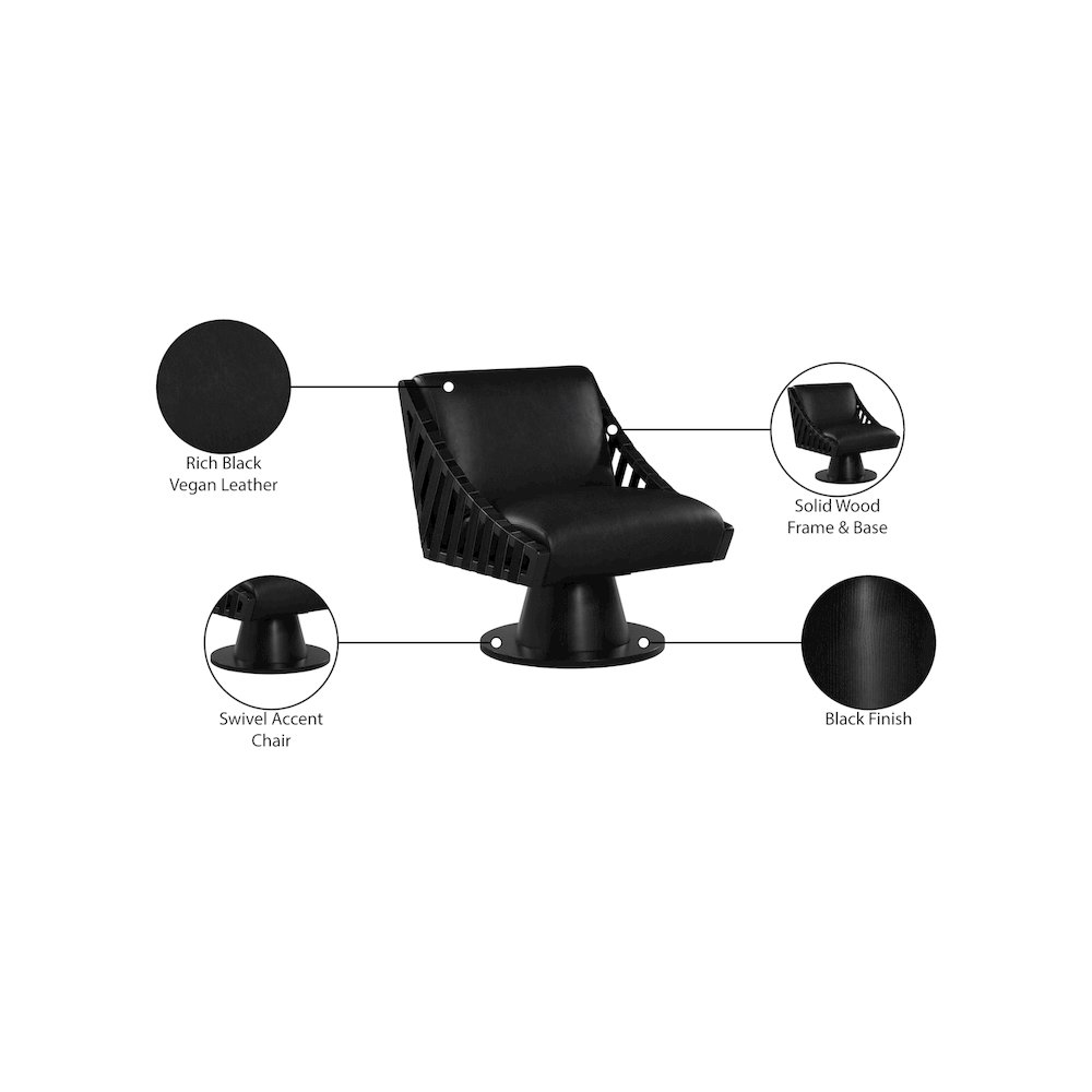 Millwin Black Vegan Leather Swivel Accent Chair. Picture 8