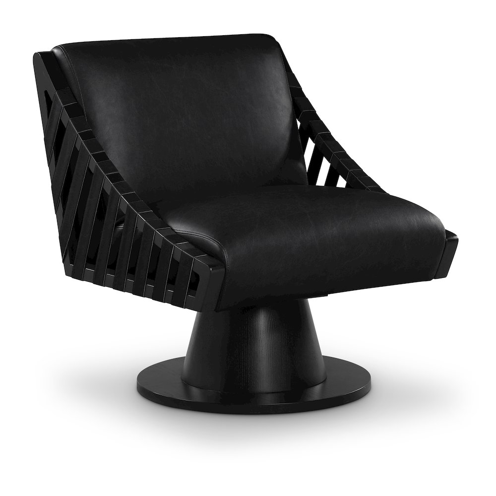 Millwin Black Vegan Leather Swivel Accent Chair. Picture 1