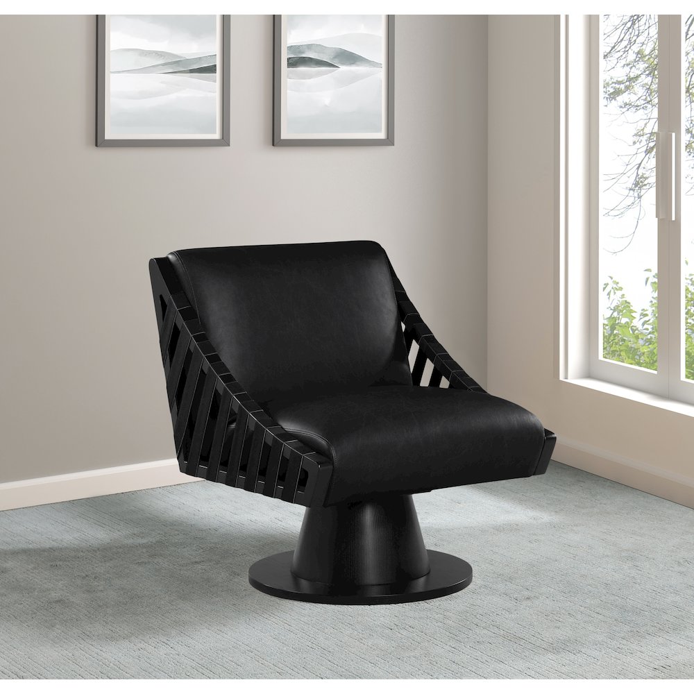 Millwin Black Vegan Leather Swivel Accent Chair. Picture 2