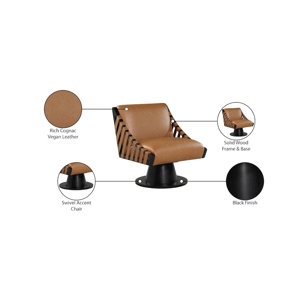Millwin Cognac Vegan Leather Swivel Accent Chair. Picture 8