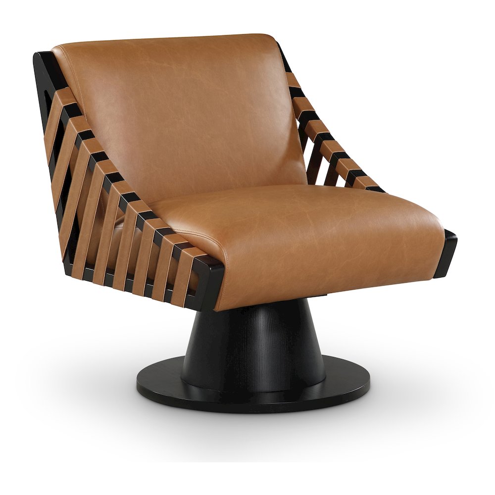 Millwin Cognac Vegan Leather Swivel Accent Chair. Picture 1