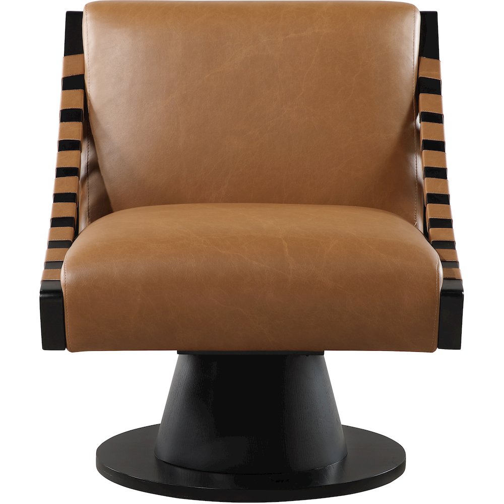 Millwin Cognac Vegan Leather Swivel Accent Chair. Picture 3