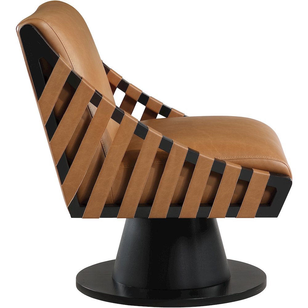 Millwin Cognac Vegan Leather Swivel Accent Chair. Picture 4